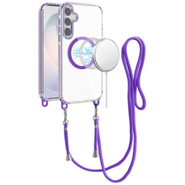 Transparent Protective Bumper Case with Magnetic Ring and Lanyard for Samsung Galaxy S26 - Purple