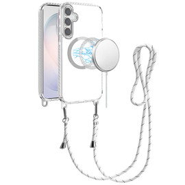 Transparent Protective Bumper Case with Magnetic Ring and Lanyard for Samsung Galaxy S25 / S24 - White