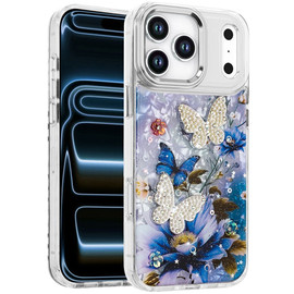 Butterfly Ornaments Design Epoxy Glitter Hybrid Case for iPhone 18 Pro and iPhone 17 Pro