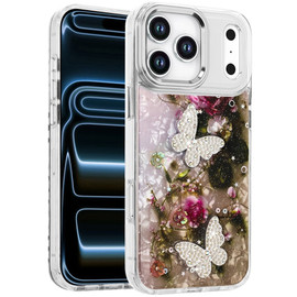 Butterfly Ornaments Design Epoxy Glitter Hybrid Case for iPhone 18 Pro and iPhone 17 Pro