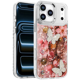 Butterfly Ornaments Design Epoxy Glitter Hybrid Case for iPhone 18 Pro and iPhone 17 Pro
