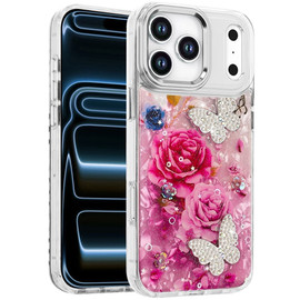 Butterfly Ornaments Design Epoxy Glitter Hybrid Case for iPhone 18 Pro and iPhone 17 Pro
