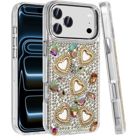 Luxury Crystal Heart Bling 3D Diamond Case for iPhone 18 Pro Max and iPhone 17 Pro Max - Multicolor