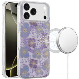 Mood Series MagSafe Hybrid Case for iPhone 18 Pro and iPhone 17 Pro - Blue Purple Flower