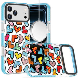Transparent Protective Bumper Case with MagSafe for iPhone 18 Pro and iPhone 17 Pro - Colorful Scribble Hearts