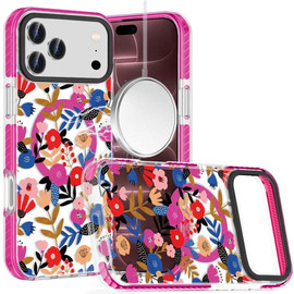 Transparent Protective Bumper Case with MagSafe for iPhone 18 Pro and iPhone 17 Pro - Colorful Mandala Flowers on White