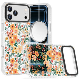 Transparent Protective Bumper Case with MagSafe for iPhone 18 Pro and iPhone 17 Pro - Delicate Orange White Florals
