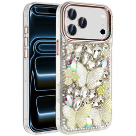 Butterfly Luxurious Bling 3D Crystal Diamond Case for iPhone 18 Pro Max and iPhone 17 Pro Max - Rose Gold