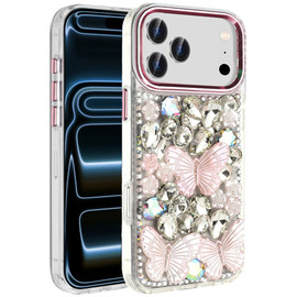 Butterfly Luxurious Bling 3D Crystal Diamond Case for iPhone 18 Pro and iPhone 17 Pro - Pink