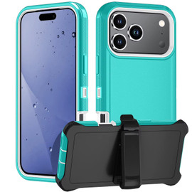 Military Grade Heavy Duty Shockproof Hybrid Armor Case with Belt Clip Holster for iPhone 18 Pro Max and iPhone 17 Pro Max - Teal