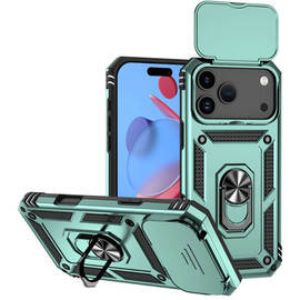 Military Grade Hybrid Case with Ring Grip and Camera Lens Protector for iPhone 18 Pro and iPhone 17 Pro - Green