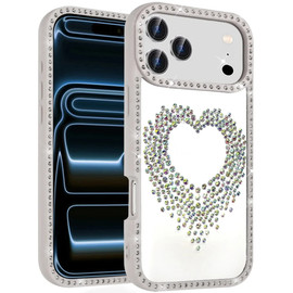 Angel Heart Dazzling Diamond Transparent Hybrid Case for iPhone 18 Pro Max and iPhone 17 Pro Max - Beige
