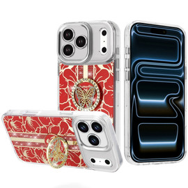 Floral Design Diamond Rhinestone Case with Butterfly Stand for iPhone 18 Pro Max and iPhone 17 Pro Max - Red
