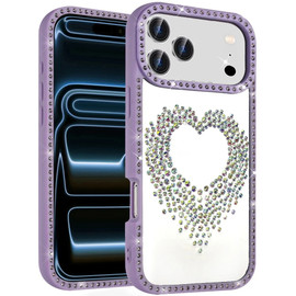 Angel Heart Dazzling Diamond Transparent Hybrid Case for iPhone 18 Pro and iPhone 17 Pro - Purple
