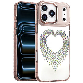 Angel Heart Sparkling Diamond Transparent Hybrid Case for iPhone 18 Pro and iPhone 17 Pro - Rose Gold