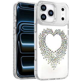 Angel Heart Sparkling Diamond Transparent Hybrid Case for iPhone 18 Pro and iPhone 17 Pro - Silver