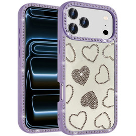Spread Love Hearts Dazzling Diamond Transparent Hybrid Case for iPhone 18 Pro and iPhone 17 Pro - Purple