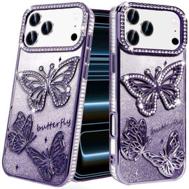 Butterfly Twinkle Glitter Diamond Case for iPhone 18 Pro and iPhone 17 Pro - Purple