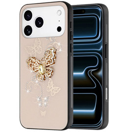 Splendid 3D Butterfly Bling Crystal Diamond Case for iPhone 18 Pro Max and iPhone 17 Pro Max - Gold