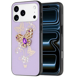 Splendid 3D Butterfly Bling Crystal Diamond Case for iPhone 18 Pro Max and iPhone 17 Pro Max - Purple