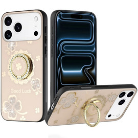 Splendid Four-Leaf Clover Diamond Rhinestone Case with Ring Grip for iPhone 18 Pro Max and iPhone 17 Pro Max - Gold