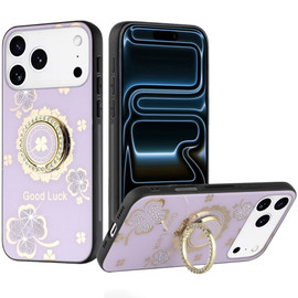 Splendid Four-Leaf Clover Diamond Rhinestone Case with Ring Grip for iPhone 18 Pro Max and iPhone 17 Pro Max - Purple