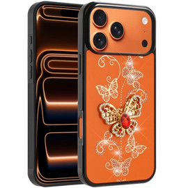Splendid 3D Butterfly Bling Crystal Diamond Case for iPhone 18 Pro and iPhone 17 Pro - Cosmic Orange