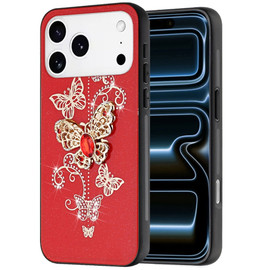 Splendid 3D Butterfly Bling Crystal Diamond Case for iPhone 18 Pro and iPhone 17 Pro - Red