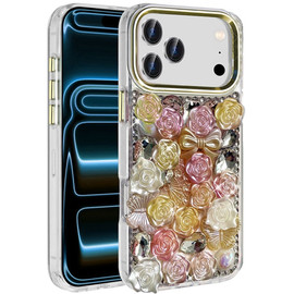 Roses Luxurious Bling 3D Crystal Diamond Case for iPhone 18 Pro and iPhone 17 Pro - Orange