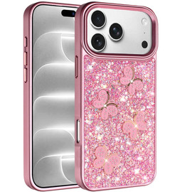 Crystal Butterfly Design Epoxy Glitter Hybrid Case for iPhone 18 Pro Max and iPhone 17 Pro Max - Pink