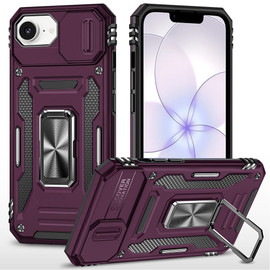 Military Grade Ring Holder Case with Camera Lens Cover for iPhone 17e / 16e - Burgundy