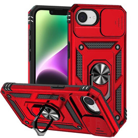 Military Grade Hybrid Case with Ring Grip and Camera Lens Protector for iPhone 17e / 16e - Red