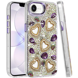 Luxury Crystal Heart Bling 3D Diamond Case for iPhone 17e / 16e - Purple