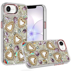 Luxury Crystal Heart Bling 3D Diamond Case for iPhone 17e / 16e - Rose Gold