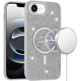 Dazzling Diamond MagSafe Hybrid Case for iPhone 17e / 16e - Silver