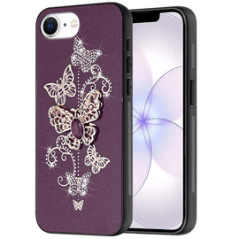 Splendid 3D Butterfly Bling Crystal Diamond Case for iPhone 17e / 16e - Burgundy