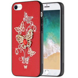 Splendid 3D Butterfly Bling Crystal Diamond Case for iPhone 17e / 16e - Red