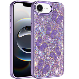 Crystal Butterfly Design Epoxy Glitter Hybrid Case for iPhone 17e / 16e - Purple