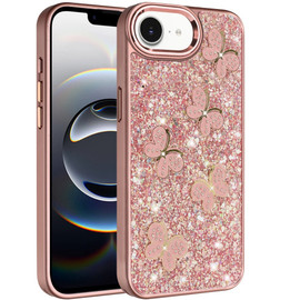 Crystal Butterfly Design Epoxy Glitter Hybrid Case for iPhone 17e / 16e - Rose Gold