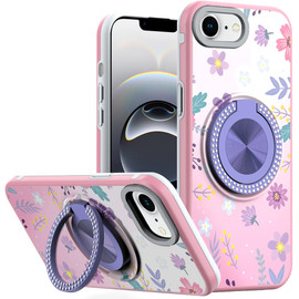 Circular Series Hybrid Case with Rotating Ring Stand for iPhone 17e / 16e - Floral Garden
