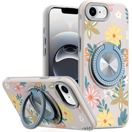 Circular Series Hybrid Case with Rotating Ring Stand for iPhone 17e / 16e - Flower Garden