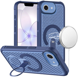 Honeycomb Series Heat Dissipation MagSafe Cooling Case with Rotating Ring Holder Kickstand for iPhone 17e / 16e - Blue