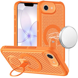 Honeycomb Series Heat Dissipation MagSafe Cooling Case with Rotating Ring Holder Kickstand for iPhone 17e / 16e - Cosmic Orange