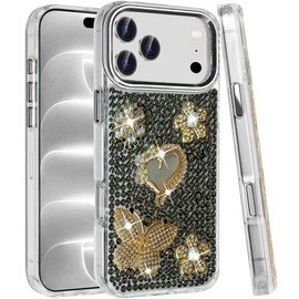 Luxury Crystal Jeweled Bling 3D Diamond Case for iPhone 18 Pro Max and iPhone 17 Pro Max - Black