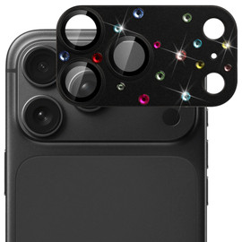 Unibody Matte Metal Tempered Glass Camera Lens Protector for iPhone 18 Pro - Rhinestones Black