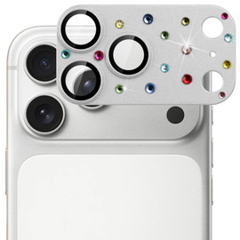 Unibody Matte Metal Tempered Glass Camera Lens Protector for iPhone 18 Pro - Rhinestones Silver
