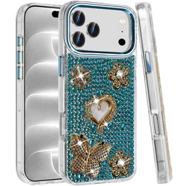 Luxury Crystal Jeweled Bling 3D Diamond Case for iPhone 18 Pro and iPhone 17 Pro - Blue
