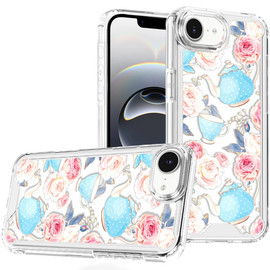 Designer Series Tough Shield Transparent Hybrid Case for iPhone 17e / 16e - Pink Roses & Teal Teapots