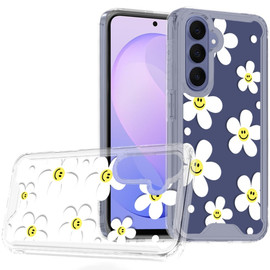 Designer Series Tough Shield Transparent Hybrid Case for Samsung Galaxy A16 5G - White Daisies with Yellow Smiley Faces