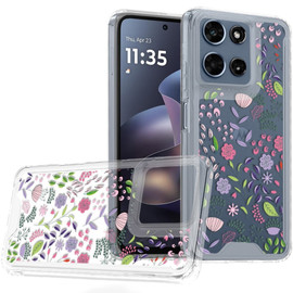 Designer Series Tough Shield Transparent Hybrid Case for Motorola Moto G (2026/2025) / Moto G Play 2026 - Purple and Green Wildflowers